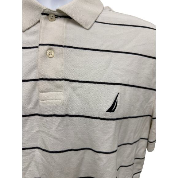 Nautica Mens Large Short sleeve Polo Shirt White navy Stripes nautical preppy - Picture 2 of 4